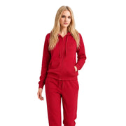 Armani Exchange women red hooded sweatshirt and sweatpants in soft fleece with subtle chest embroidery
