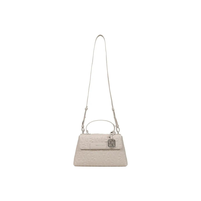 Armani exchange Damen-Schultertasche aus beigefarbenem Polyester mit cremefarbener, strukturierter Oberfläche top Griff und abnehmbarer Riemen