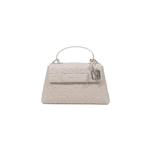 Armani Exchange Damen-Schultertasche aus beigefarbenem Polyester mit gesteppter Struktur, geprägtem Logo und Metallbeschlägen, 30 cm