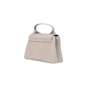Armani Exchange Damen-Schultertasche aus beigefarbenem Polyester, 30 cm, mit eleganter, cremeweißer, strukturierter Oberfläche und geprägtem Logomuster