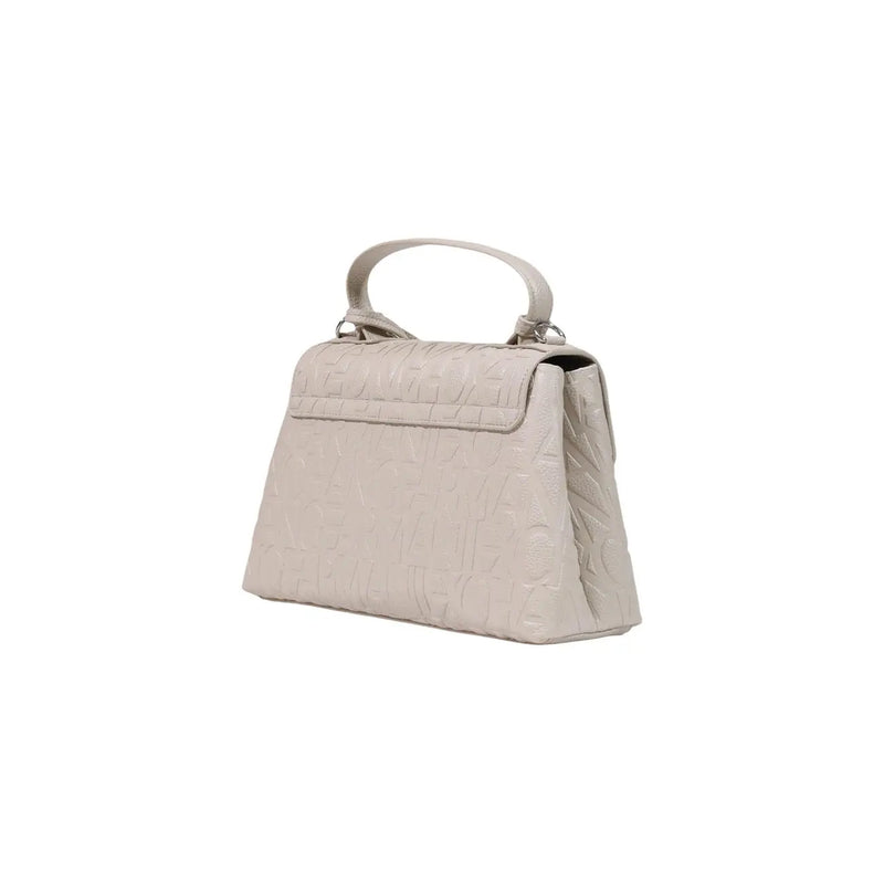 Armani Exchange Damen-Schultertasche aus beigefarbenem Polyester, 30 cm, mit eleganter, cremeweißer, strukturierter Oberfläche und geprägtem Logomuster