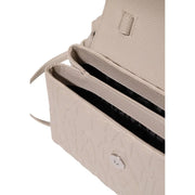 Beige Umhängetasche aus strukturiertem Leder von Armani Exchange mit geprägtem Logo und silberfarbenen Beschlägen, 30 cm, Polyester