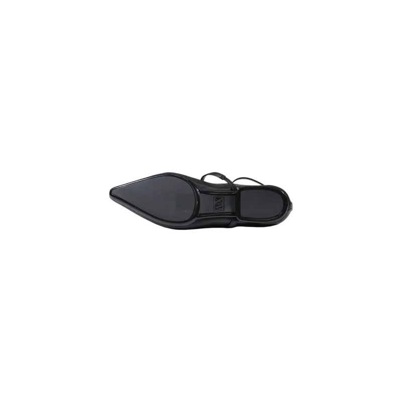 Black patent leather pointed-toe slingback flat shoe with glossy finish by Armani Exchange women slip on shoes black synthetics