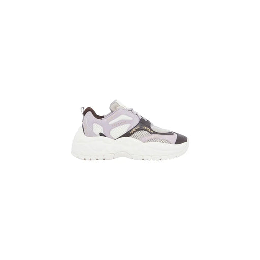Armani Exchange Damen-Sneaker zum Hineinschlüpfen in Lila, Hellgrau und Schwarz mit Mesh-Einsätzen und weißer Polyurethansohle