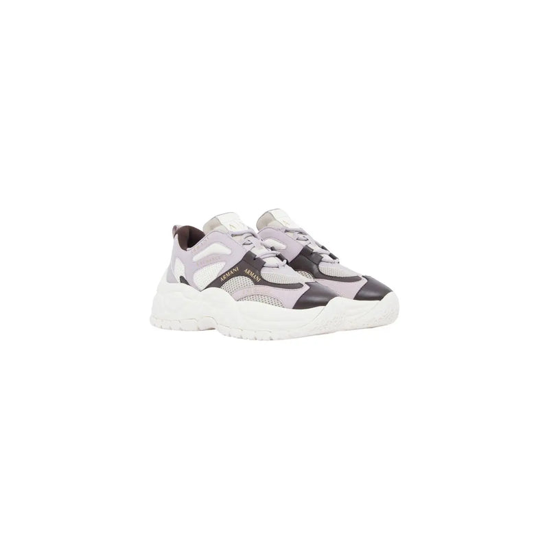 Armani Exchange women slip on sneakers in lilac polyurethane with light purple and black details and chunky white sole