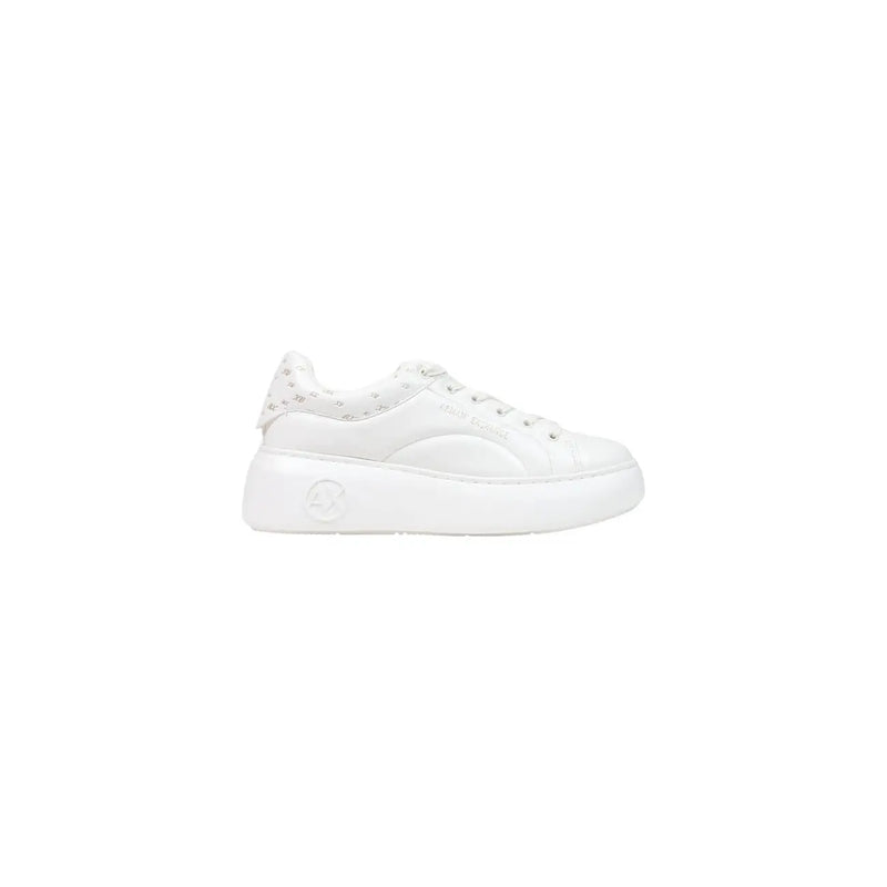 Armani Exchange women slip on sneakers white polyurethane with glossy platform and subtle patterned heel detailing