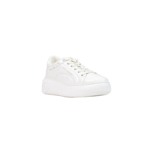 Armani Exchange Damen-Sneaker zum Hineinschlüpfen aus weißem Polyurethan mit niedrigem Absatz top Design und klobige Sohle mit dezentem Branding