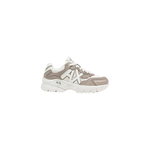 Armani Exchange Damen-Sneaker in Braun mit beigen und weißen, grobmaschigen Mesh- und Synthetik-Overlays