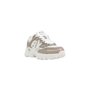 A beige and white Armani Exchange women sneaker with chunky sole and mesh detailing in elastane polyamide materials