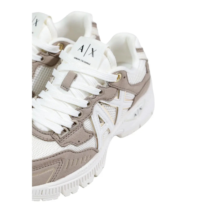 Armani Exchange women sneakers brown elastane polyamide with white and taupe mesh leather and chunky white sole