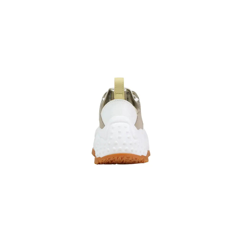 Armani Exchange women sneakers white polyurethane with beige accents and a textured rubber sole shown from the back side
