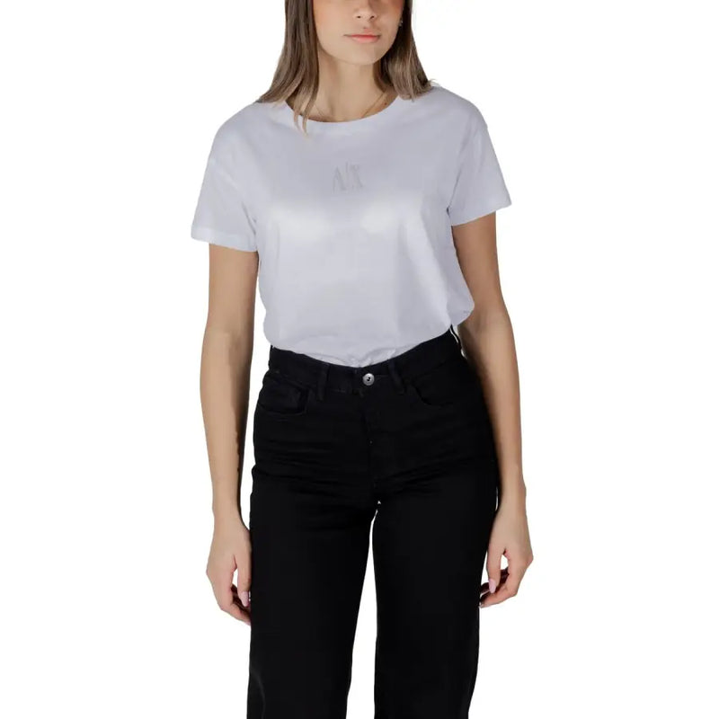 Armani Exchange women white cotton t-shirt with a subtle logo on the chest made from 100 percent cotton