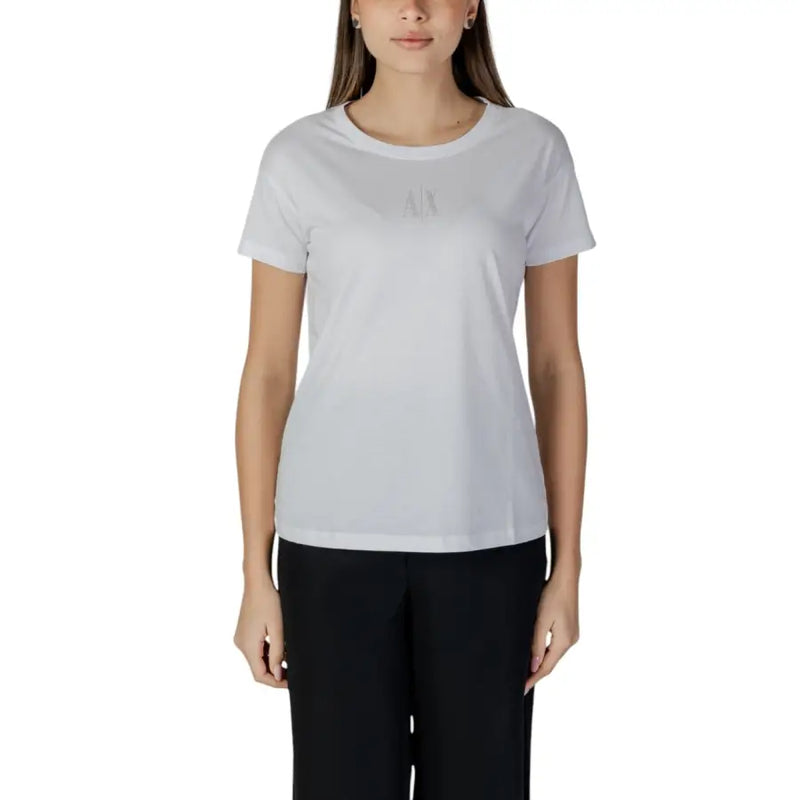 Armani Exchange women t-shirt white 100% cotton short sleeved with subtle chest logo front view