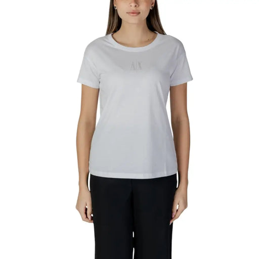 Armani Exchange women t-shirt white 100% cotton short sleeved with subtle chest logo front view