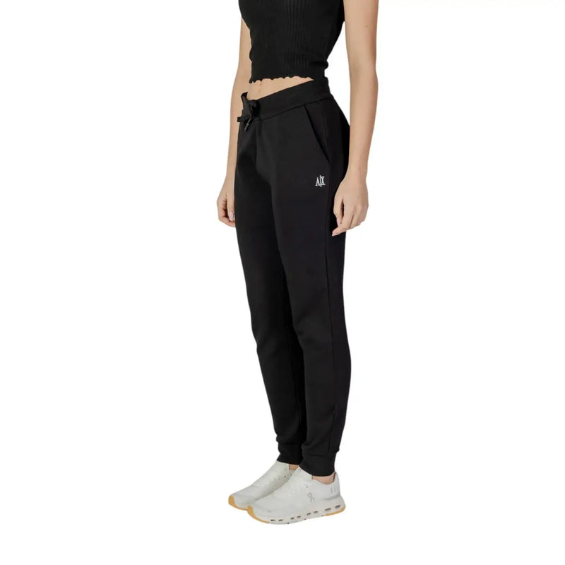 Schwarz Armani Exchange Damenhose aus Baumwolle mit Spitzendetails im Jogger-Stil und Kordelzugbund