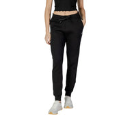 Schwarze Baumwolle armani exchange Damenhose mit Spitzendetails, Jogginghose mit Kordelzugbund und gerippten Bündchen