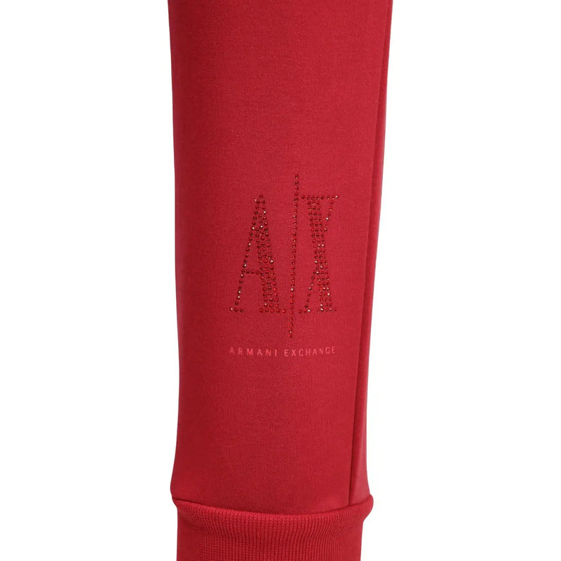 Rot armani exchange Damenhose aus Viskosemischung mit glitzerndem Axt-Logo und Markennamenstickerei