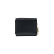 Schwarzes Leder armani exchange Damengeldbörse mit goldfarbenem Reißverschlussfach (12 cm breit)