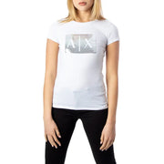 Armani Exchange womens white cotton t-shirt with silver reflective logo
