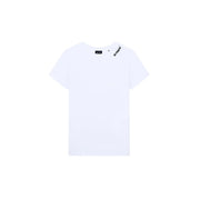 Armani Exchange Weißes Damen-T-Shirt aus Baumwolle mit Rundhalsausschnitt, schwarzem Logo und Schriftzug am Kragen