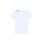Armani Exchange Weißes Damen-T-Shirt aus Baumwolle mit Rundhalsausschnitt und dezentem, schwarzem Exchange-Logo, das in der Nähe des Halsausschnitts aufgestickt ist