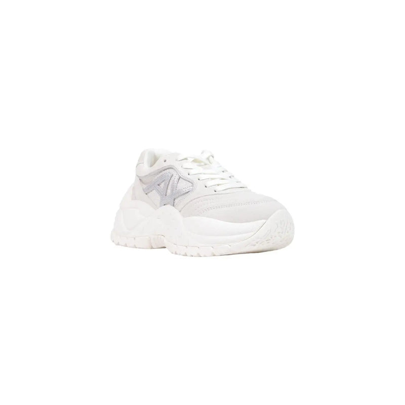 Armani Exchange women white leather slip on chunky sneaker with silver logo on the side
