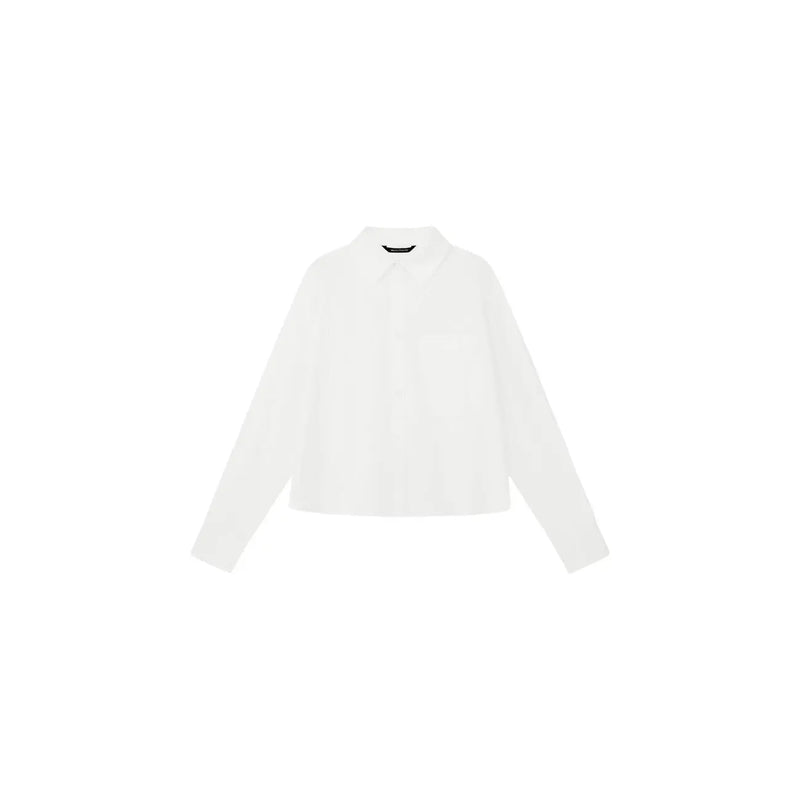 Armani Exchange Weißes, langes, klassisches Damen-Baumwollhemd mit langen Ärmeln und klassischem Kragen