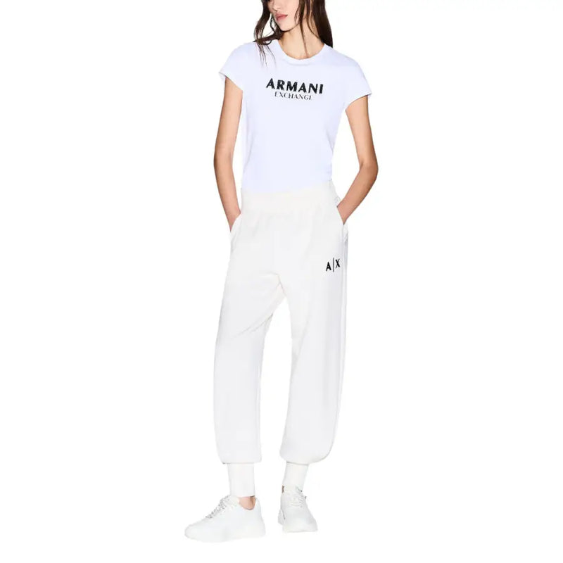 Armani Exchange women’s white printed cotton T-shirt with black logo