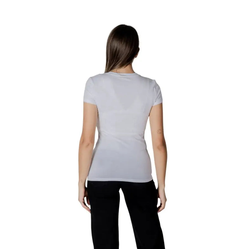 Armani Exchange women white short-sleeved fitted cotton t-shirt with a printed design for casual wear