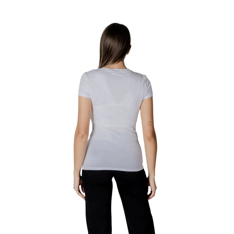 Armani Exchange women white short-sleeved fitted cotton t-shirt with a printed design for casual wear