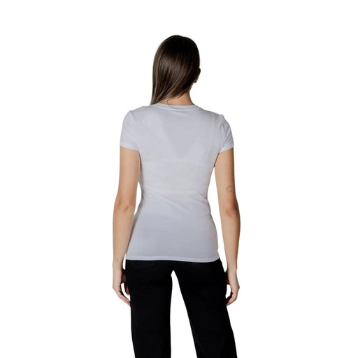 Armani Exchange women white short-sleeved fitted cotton t-shirt with a printed design for casual wear