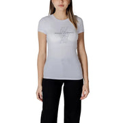 Light gray Armani Exchange short-sleeved women’s cotton T-shirt with subtle geometric print
