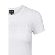 Armani Exchange Damen weiß Rundhals-Baumwolle top mit dezenter, strukturierter Axtlogo-Stickerei über der Brust