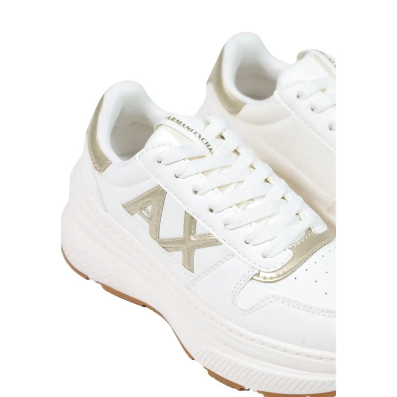Armani Exchange women white slip on polyurethane sneakers with metallic gold accents and chunky sole