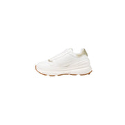 Armani Exchange women white slip on polyurethane sneakers with chunky sole and metallic gold heel tab back view