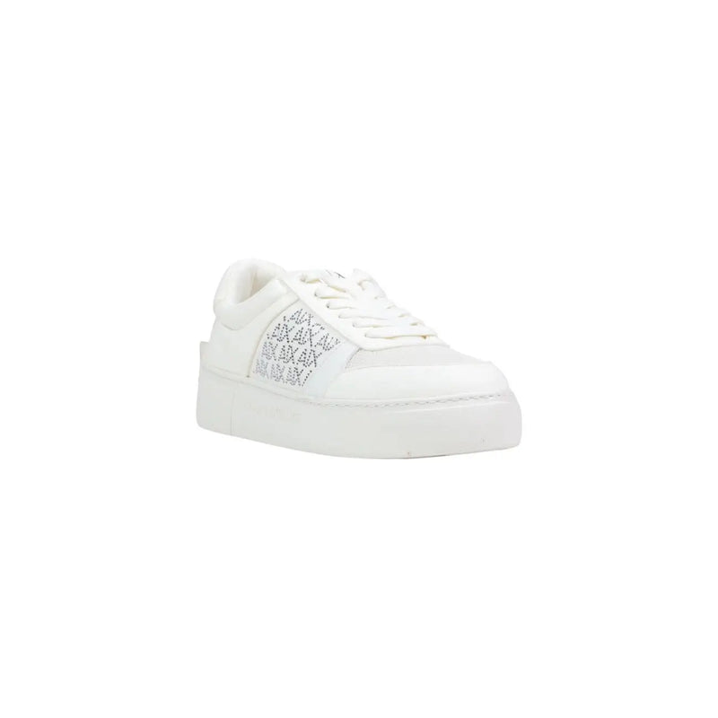 Armani Exchange women white platform sneakers with glossy textile finish and silver logo detailing on the side