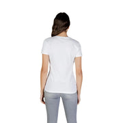 Armani Exchange Weißes Damen-T-Shirt aus Baumwolle mit V-Ausschnitt und kurzen Ärmeln mit dezenten Nahtdetails