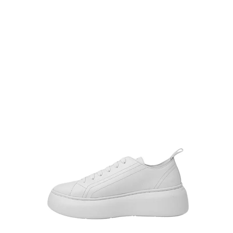 Armani Exchange women’s white leather slip-on sneaker with a thick platform sole and low-top design