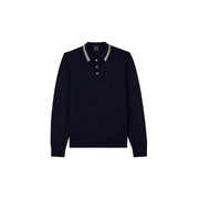 Armani Exchange Schwarzer Polo-Pullover aus Wolle für Herren mit weiß-silber gestreiftem Kragenbesatz, Vorderansicht