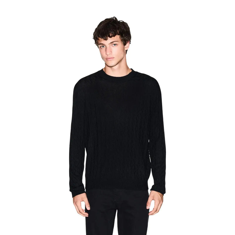 Armani Exchange Schwarzer Wollpullover für Herren mit dezentem Strickmuster, Vorderansicht
