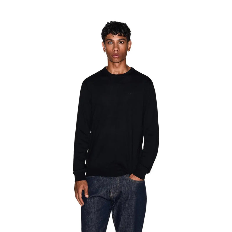 Armani Exchange Schwarzer Wollpullover für Herren mit gesticktem Logo auf der Brust, Vorderansicht