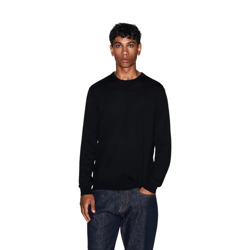Armani Exchange Schwarzer Wollpullover für Herren mit gesticktem Logo auf der Brust, Vorderansicht