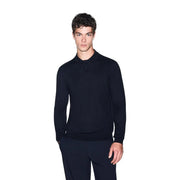 Armani Exchange Schwarzer Wollpullover für Herren mit geripptem Kragen und Bündchen, Vorderansicht