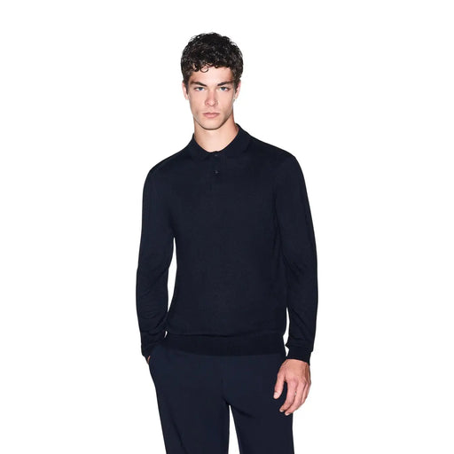 Armani Exchange Schwarzer Wollpullover für Herren mit geripptem Kragen und Bündchen, Vorderansicht