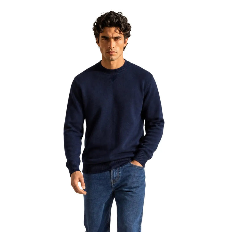 Armani Exchange Herren-Wollpullover in Marineblau mit Rundhalsausschnitt und Rippbündchen, Vorderansicht