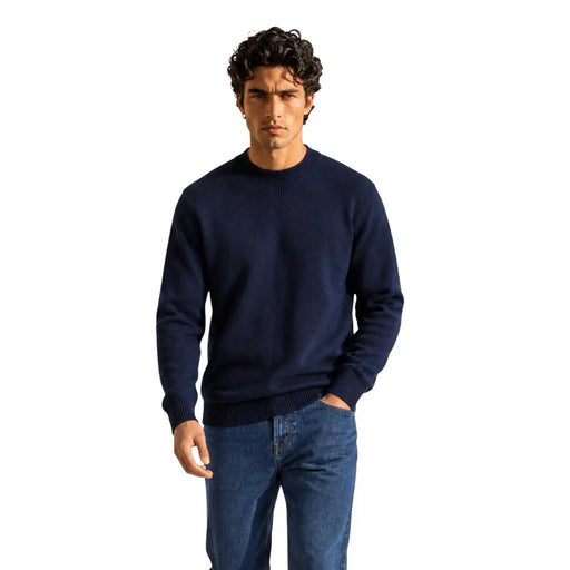 Armani Exchange Herren-Wollpullover in Marineblau mit Rundhalsausschnitt und Rippbündchen, Vorderansicht