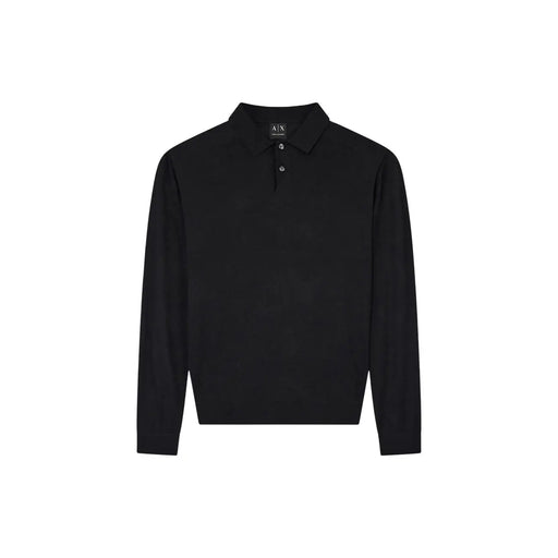 Armani exchange Schwarzer Wollpullover für Herren mit klassischem Kragen und Knopfleiste, Vorderansicht