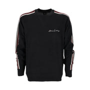 Armani Exchange Schwarzer Wollpullover für Herren mit bordeauxroten und weißen Streifen an den Ärmeln, Vorderansicht