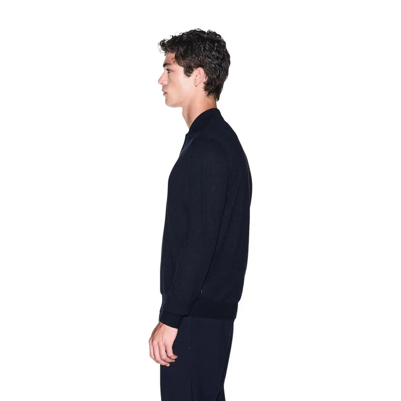 Armani Exchange Schwarzer Wollpullover für Herren im eleganten Bomberjacken-Stil mit gerippten Bündchen, Vorderansicht