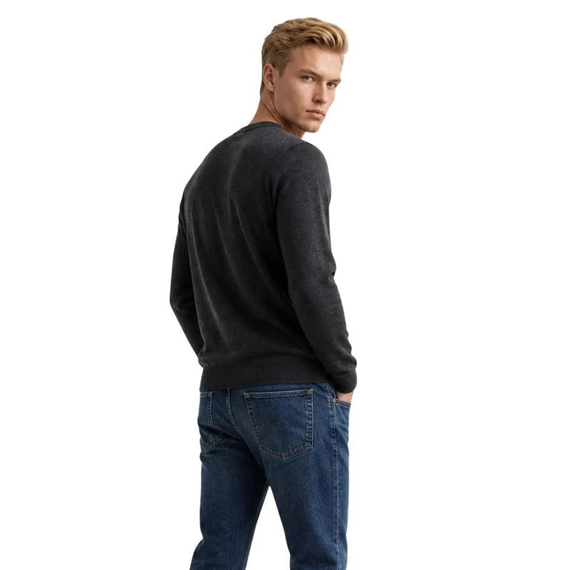 Armani Exchange Schwarzer Wollpullover für Herren aus weichem, strukturiertem Stoff mit gerippten Bündchen, Vorderansicht